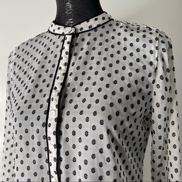 LOFT Black White Swiss Dot Chiffon Blouse - Picture 3 of 13
